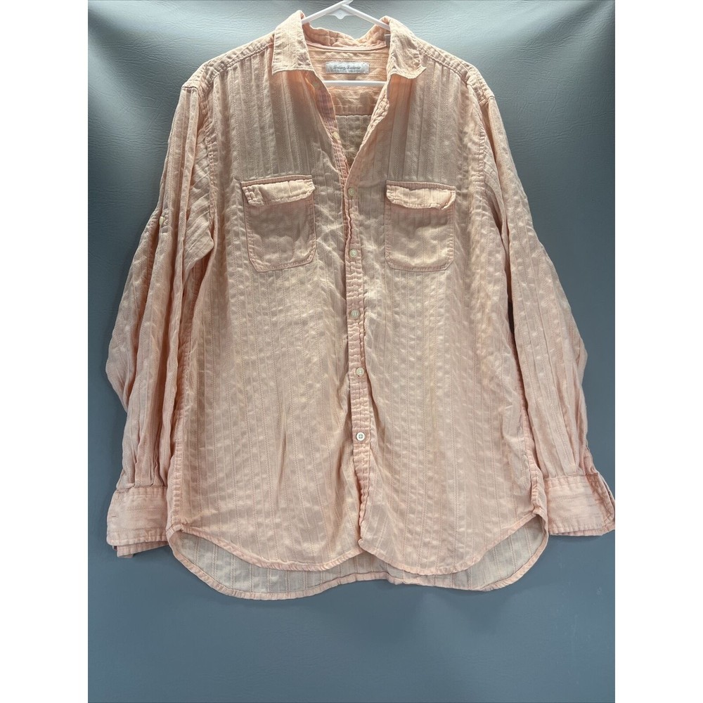 Tommy Bahama Men Size L Peach Linen & Cotton Long Sleeve Casual Button Up Shirt